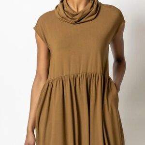 Lila P cowlneck sleeveless dress, Large, toffee color